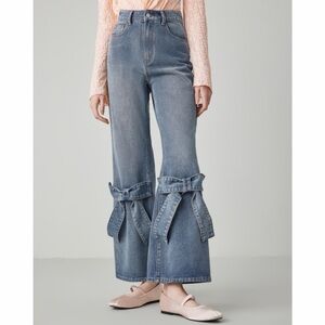 CIDER Denim Mid Waist Solid Bowknot Flared Jeans
 - NWT